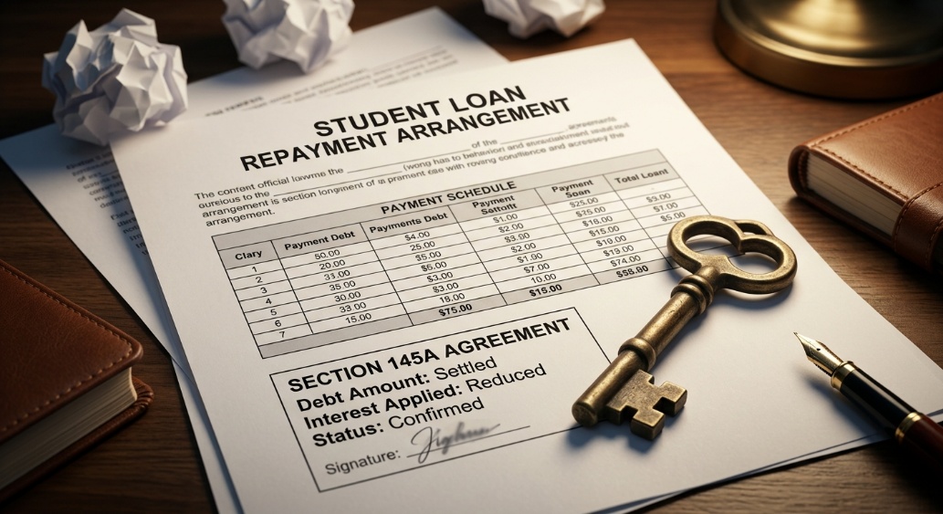 Illustration of a student-loan repayment arrangement and a key, supplied with the Interest.co.nz article summary.
